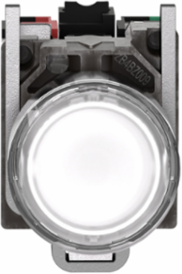 Illuminated push button, Harmony XB4, metal, white flush, 22mm, universal LED, plain lens, 1NO + 1NC, 24V AC DC, push in