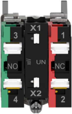 Illuminated push button, Harmony XB4, metal, white flush, 22mm, universal LED, plain lens, 1NO + 1NC, 24V AC DC, push in