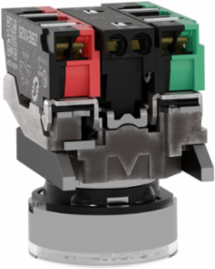 Illuminated push button, Harmony XB4, metal, white flush, 22mm, universal LED, plain lens, 1NO + 1NC, 24V AC DC, push in