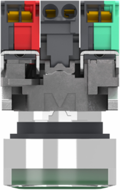 Illuminated push button, Harmony XB4, metal, green flush, 22mm, universal LED, plain lens, 1NO + 1NC, 24V AC DC, push in