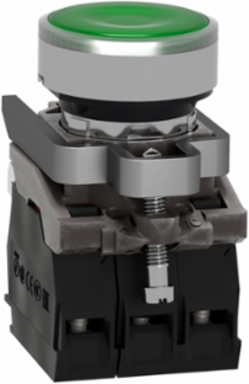 Harmony XB4 22mm Illuminated Push Button, Green Flush, IP66, 1NO + 1NC