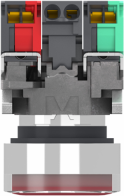 Illuminated push button, Harmony XB4, metal, red flush, 22mm, universal LED, plain lens, 1 NO + 1 NC, 24V AC DC, push in