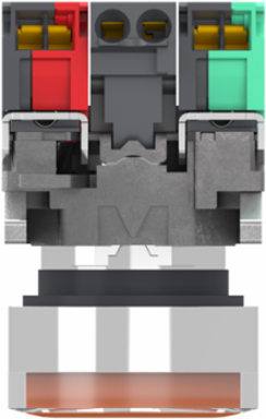 Illuminated push button, Harmony XB4, metal, orange flush, 22mm, universal LED, plain lens, 1NO+1NC, 24V AC DC, push in