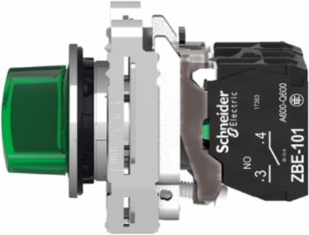 Harmony XB4 Illuminated Selector Switch, 30mm, 110-120V AC, 1NO + 1NC