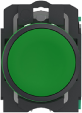 Push button, Harmony XB5, grey plastic, flush, green, 22mm, spring return, unmarked, 1 NO, compact push in terminals