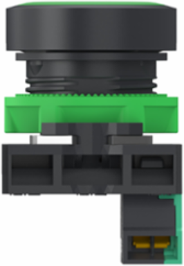 Push button, Harmony XB5, grey plastic, flush, green, 22mm, spring return, unmarked, 1 NO, compact push in terminals