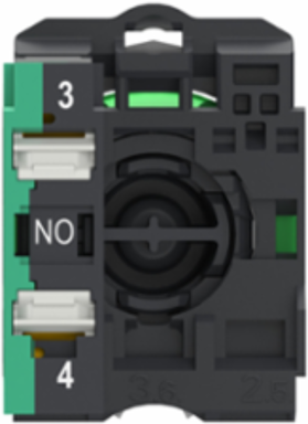 Push button, Harmony XB5, grey plastic, flush, green, 22mm, spring return, unmarked, 1 NO, compact push in terminals