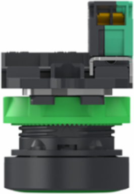 Push button, Harmony XB5, grey plastic, flush, green, 22mm, spring return, unmarked, 1 NO, compact push in terminals