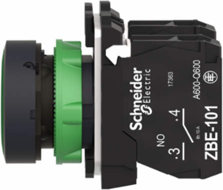 Harmony XB5 Green Push Button, 22mm, Spring Return, IP66, 1NO+1NC