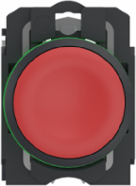 Push button, Harmony XB5, grey plastic, flush, red, 22mm, spring return, unmarked, 1 NC, compact push in terminals