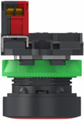 Push button, Harmony XB5, grey plastic, flush, red, 22mm, spring return, unmarked, 1 NC, compact push in terminals