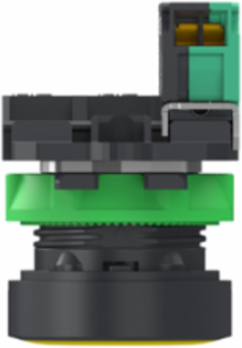 Push button, Harmony XB5, grey plastic, flush, yellow, 22mm, spring return, unmarked, 1 NO, compact push in terminals