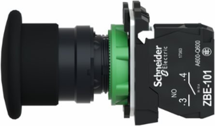 Harmony XB5 Black Mushroom Push Button 40mm, IP66/IP67, 1NO