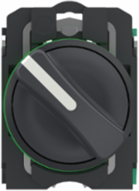 Selector switch, Harmony XB5, grey plastic, black, 22mm, 2 positions, stay put, 1 NO + 1 NC, compact push in terminals