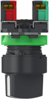 Selector switch, Harmony XB5, grey plastic, black, 22mm, 2 positions, stay put, 1 NO + 1 NC, compact push in terminals