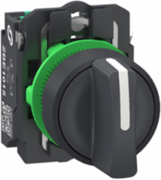 Selector switch, Harmony XB5, grey plastic, black, 22mm, 3 positions, stay put, 2 NO, compact push in terminals