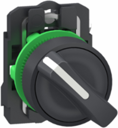 Selector switch, Harmony XB5, plastic, black, 22mm, 2 positions, spring return from right to left, 1 NO, compact push in