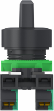 Selector switch, Harmony XB5, plastic, black, 22mm, 3 positions, spring return to center, 2NO, compact push in terminals
