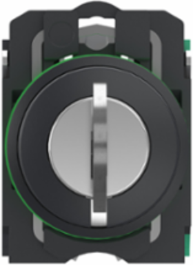 Key switch selector, Harmony XB5, plastic, black, 22mm, key 455, 3 positions, stay put, key release center, 2 NO, push in