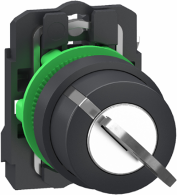 Key switch selector, Harmony XB5, plastic, black, 22mm, key 455, 2 pos, stay put, key release left right, 1 NO, push in