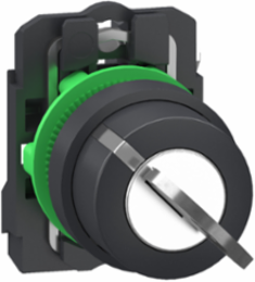 Key switch selector, Harmony XB5, plastic, black, 22mm, key 455, 2 pos, stay put, key release left right, 1 NO, push in
