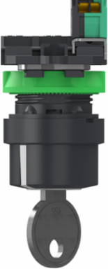 Key switch selector, Harmony XB5, plastic, black, 22mm, key 455, 2 pos, spring return from right to left, 1 NO, push in