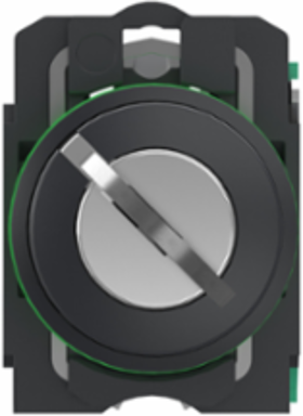 Key switch selector, Harmony XB5, plastic, black, 22mm, key 455, 2 pos, spring return from right to left, 1 NO, push in