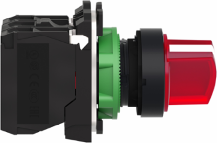 Illuminated Selector Switch, 22mm, Red Handle, 1NO + 1NC, 24V AC/DC