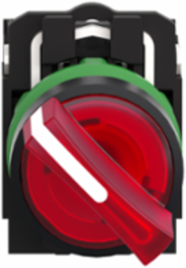 Illuminated Selector Switch, 22mm, Red Handle, 1NO + 1NC, 24V AC/DC