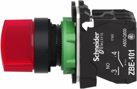 Illuminated Selector Switch, 22mm, Red Handle, 1NO + 1NC, 24V AC/DC