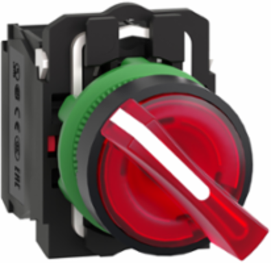 Illuminated Selector Switch, 22mm, Red Handle, 1NO + 1NC, 24V AC/DC