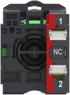 Push button, Harmony XB5, grey plastic, projecting, red, 22mm, spring return, unmarked, 1 NC, compact push in terminals