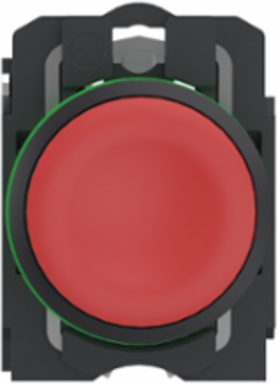 Push button, Harmony XB5, grey plastic, projecting, red, 22mm, spring return, unmarked, 1 NC, compact push in terminals