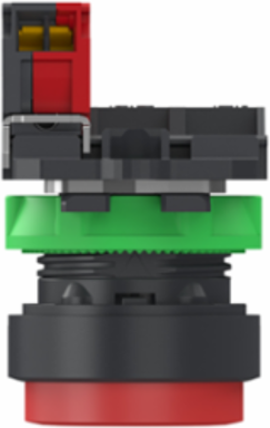 Push button, Harmony XB5, grey plastic, projecting, red, 22mm, spring return, unmarked, 1 NC, compact push in terminals
