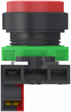 Push button, Harmony XB5, grey plastic, projecting, red, 22mm, spring return, unmarked, 1 NC, compact push in terminals
