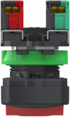 Double headed push button, Harmony XB5, plastic, 22mm, 1 green marked I + 1 red projecting marked O, 1NO+1NC, push in