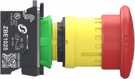 Emergency stop switching off, Harmony XB5, grey plastic, red mushroom 40mm, 22mm, trigger turn to release, 1NC, push in