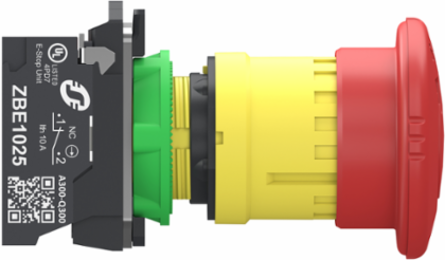Emergency stop switching off, Harmony XB5, grey plastic, red mushroom 40mm, 22mm, trigger turn to release, 2NC, push in
