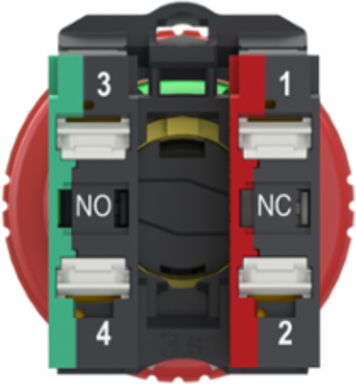Emergency stop switching off, Harmony XB5, plastic, red mushroom 40mm, 22mm, trigger turn to release, 1 NO+1 NC, push in