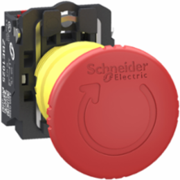 Emergency stop switching off, Harmony XB5, plastic, red mushroom 40mm, 22mm, trigger turn to release, 1 NO+1 NC, push in