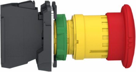 Emergency stop switching off, Harmony XB5, plastic, red mushroom 40mm, 22mm, trigger latching turn to release, 1NC with monitoring
