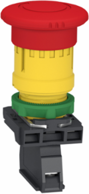 Emergency stop switching off, Harmony XB5, plastic, red mushroom 40mm, 22mm, trigger latching turn to release, 1NC with monitoring