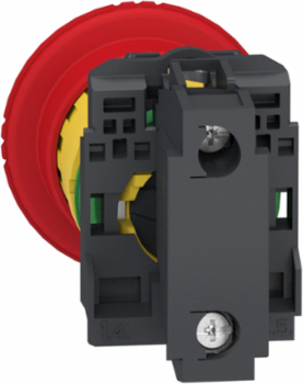 Emergency stop switching off, Harmony XB5, plastic, red mushroom 40mm, 22mm, trigger latching turn to release, 1NC with monitoring