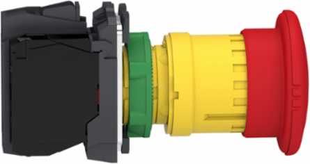 Emergency stop switching off, Harmony XB5, plastic, red mushroom 40mm, 22mm, trigger latching turn to release, 2NC with monitoring