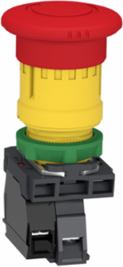 Emergency stop switching off, Harmony XB5, plastic, red mushroom 40mm, 22mm, trigger latching turn to release, 2NC with monitoring