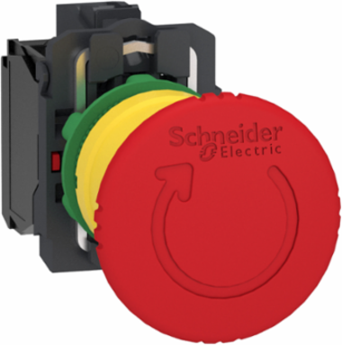 Emergency stop switching off, Harmony XB5, plastic, red mushroom 40mm, 22mm, trigger latching turn to release, 2NC with monitoring