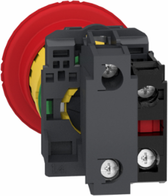 Emergency stop switching off, Harmony XB5, plastic, red mushroom 40mm, 22mm, trigger latching turn to release, 2NC with monitoring