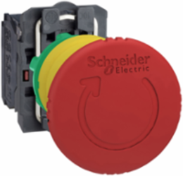 Emergency stop switching off, Harmony XB5, plastic, red mushroom 40mm, 22mm, trigger latching turn to release, 2NC with monitoring