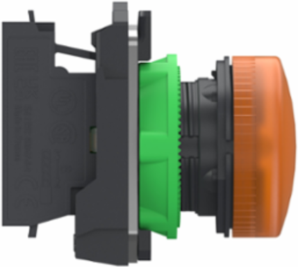 Pilot light, Harmony XB5, grey plastic, orange, 22mm, universal LED, plain lens, 24V AC DC, compact push in terminals