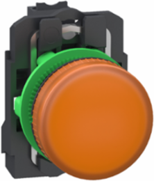 Pilot light, Harmony XB5, grey plastic, orange, 22mm, universal LED, plain lens, 24V AC DC, compact push in terminals